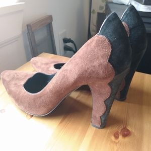 Ferragamo Brown & Black Suede High Heels